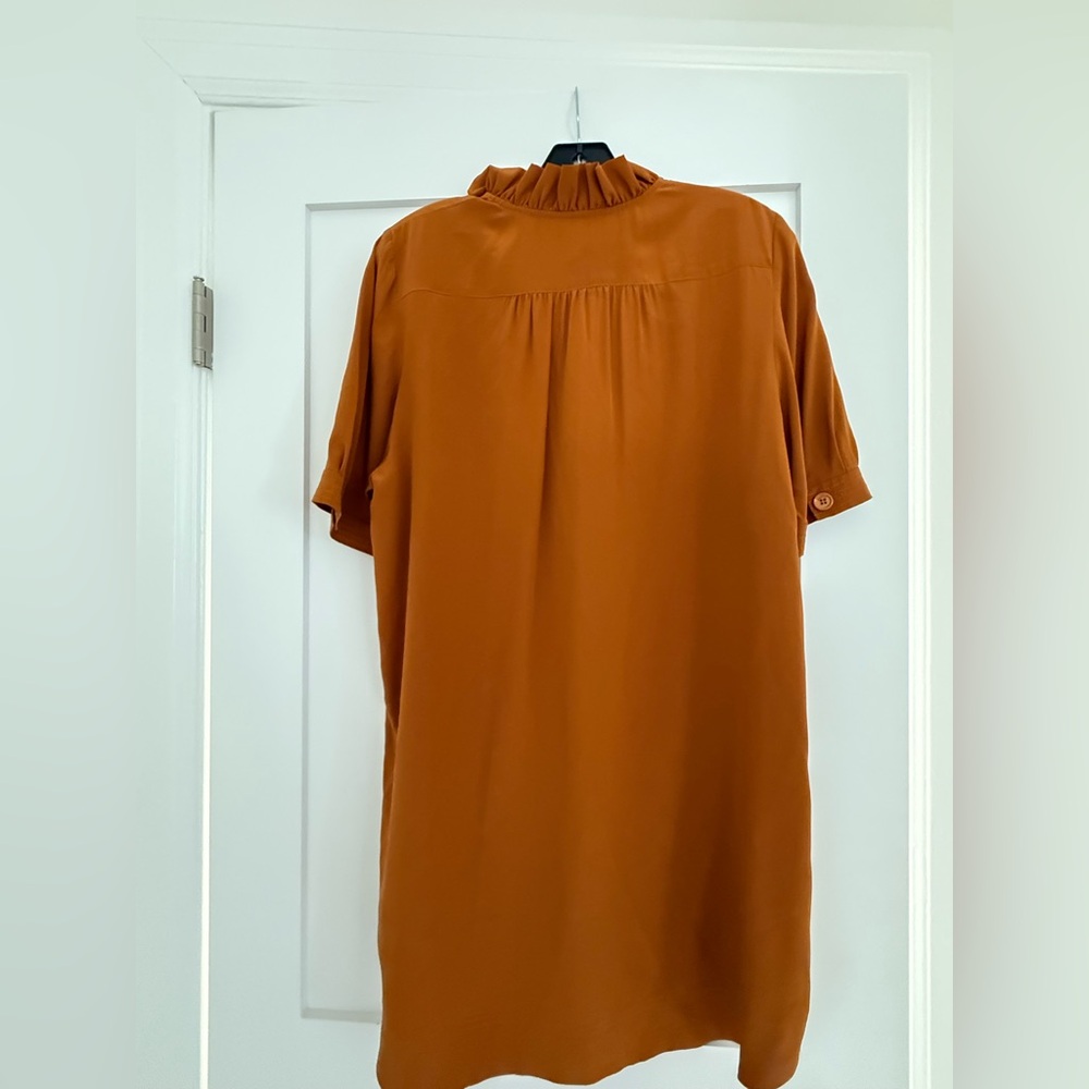 Sonia by Sonia Rykiel burnt orange short sleeve silk dress w/ ruffle collar - Picture 8 of 10